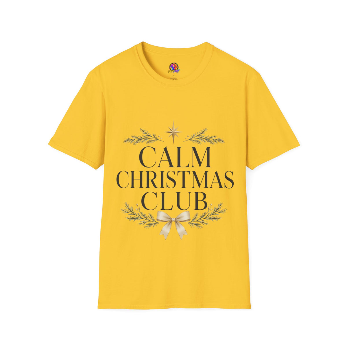 Calm Christmas Club T-Shirt — Holiday Relaxed Tee with Star & Pine Design