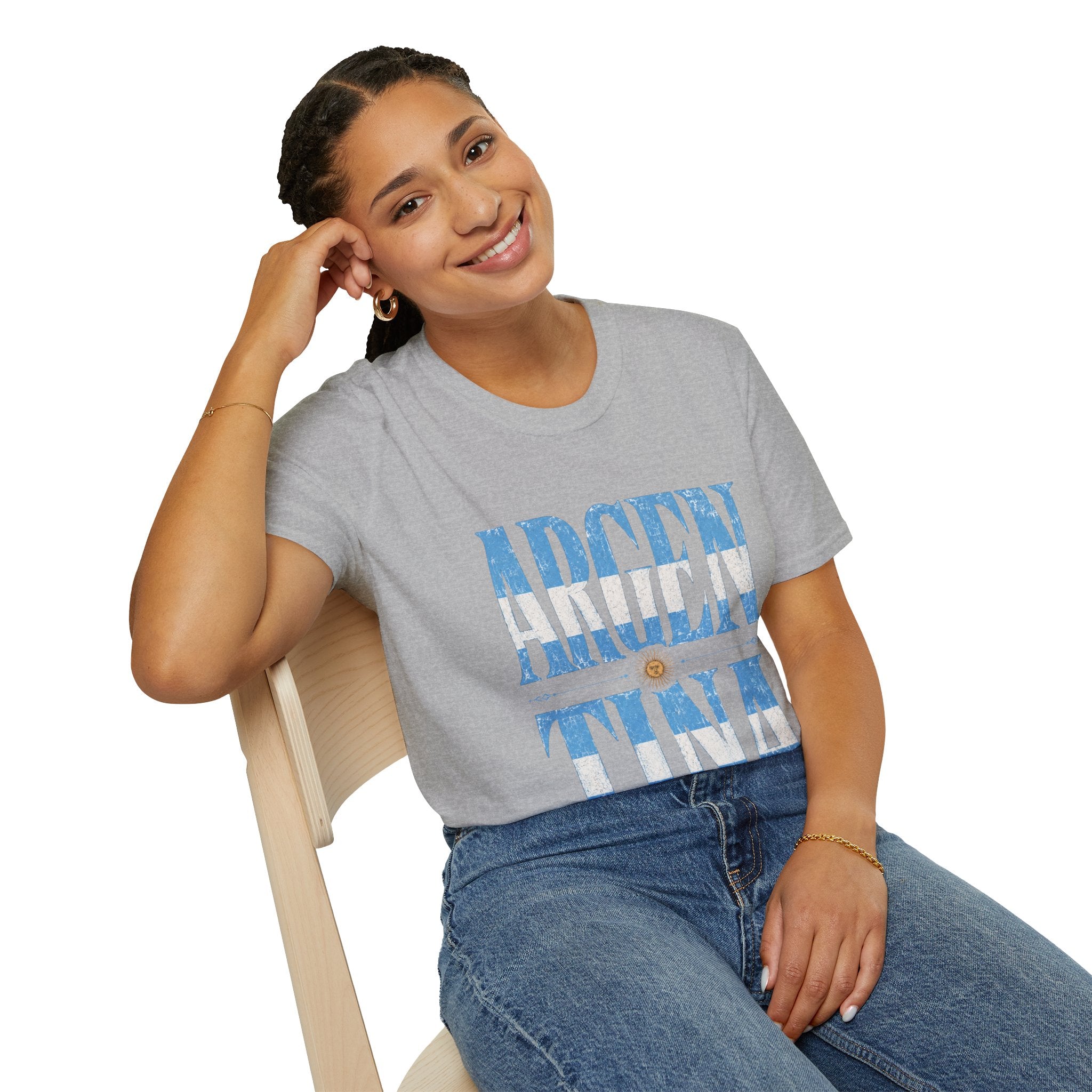 Argentina Flag Graphic T‑Shirt — Vintage Blue Distressed Typography