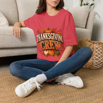 Thanksgiving Crew T-Shirt — Festive Pumpkin & Fall Leaves Holiday Tee