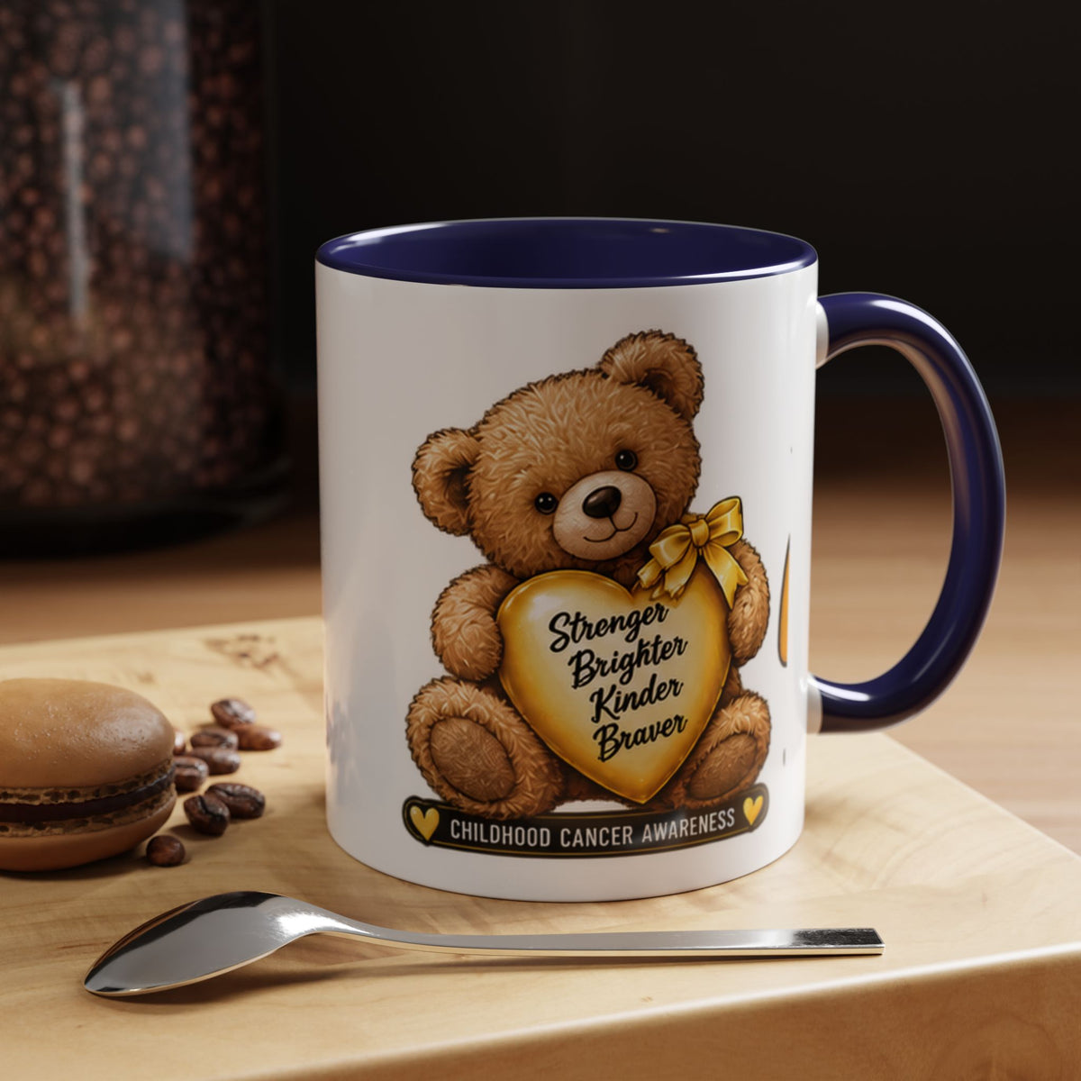 Gold Ribbon Teddy Bear Childhood Cancer Awareness Accent Mug (11/15oz)