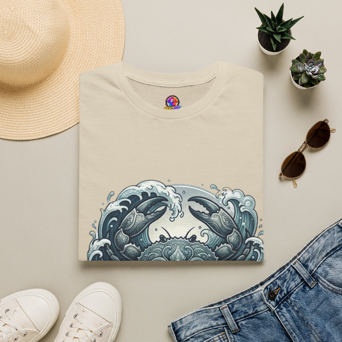Cancer Zodiac Crab & Waves T-Shirt — Nautical Ocean Art Tee