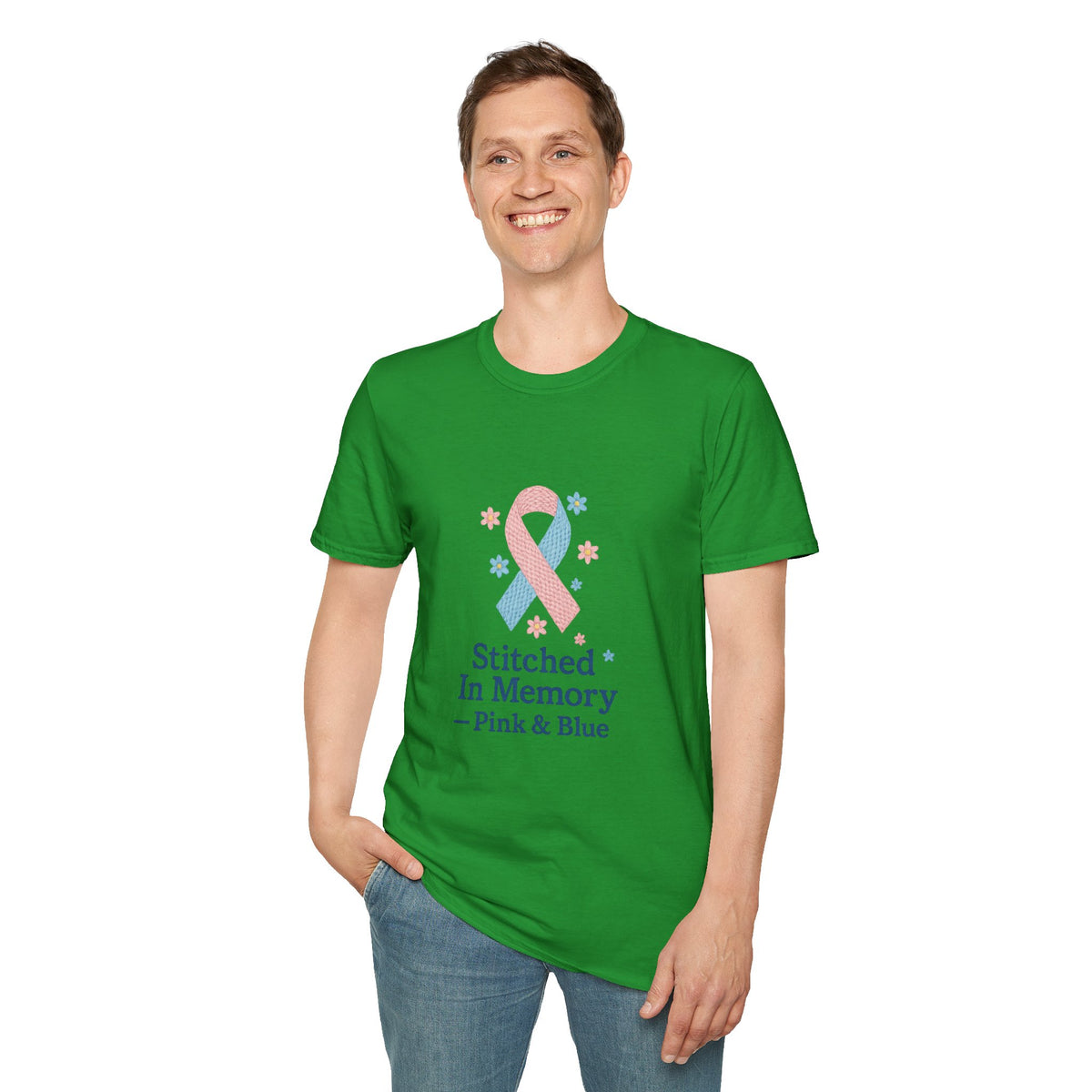 In Memory Pink & Blue Ribbon T-Shirt — "Stitched In Memory" Awareness Tee - Trending Now - October 2026