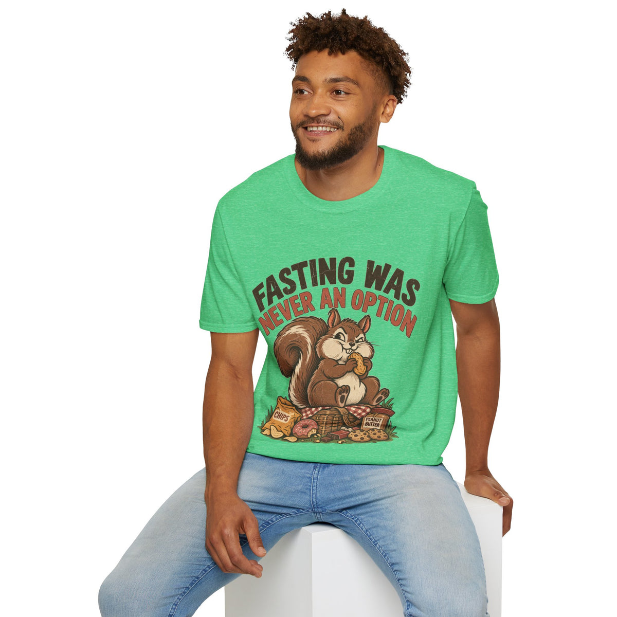 Fasting Was Never an Option T-Shirt — Funny Squirrel Eating Snacks Tee