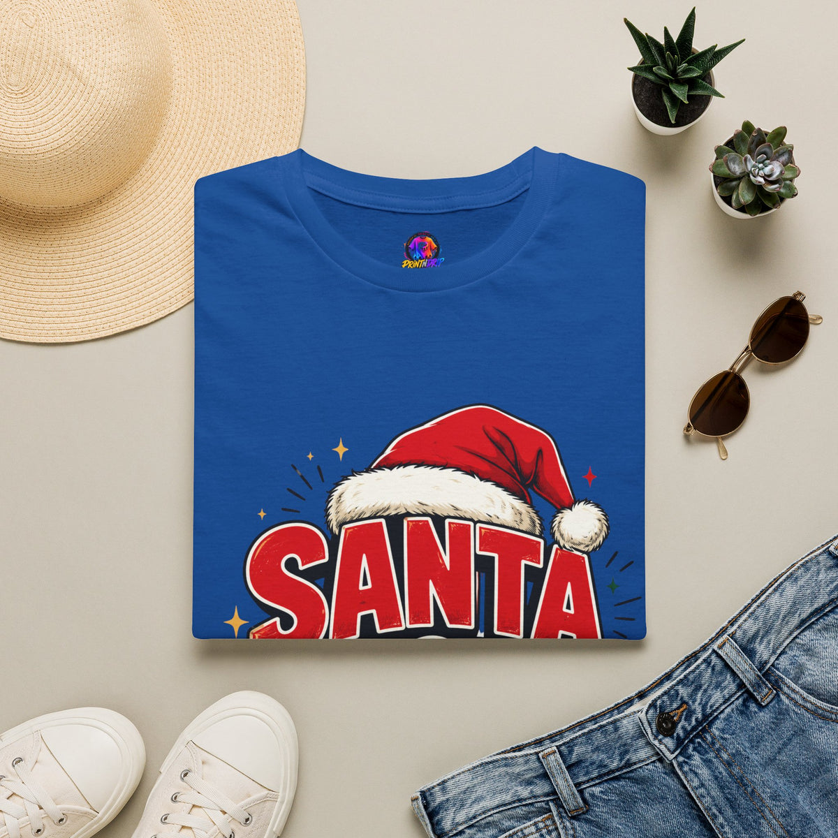 Santa Mode T-Shirt — Holiday Christmas Graphic Tee with Santa Hat