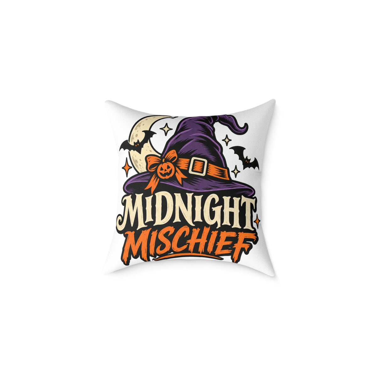 Midnight Mischief Halloween Pillow – Witch Hat & Bats Decorative Throw Pillow