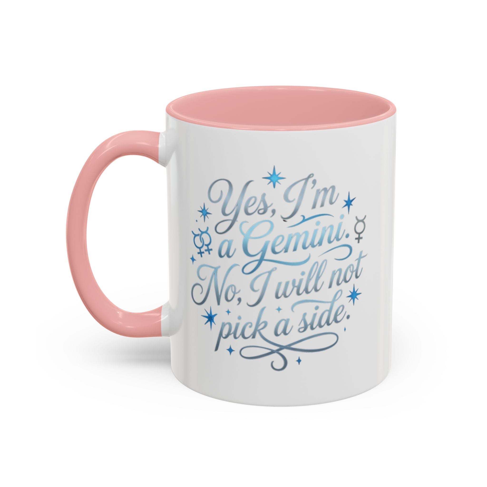 Gemini Zodiac Accent Coffee Mug – “Yes, I’m a Gemini. No, I will not pick a side.” – Astrological Gift