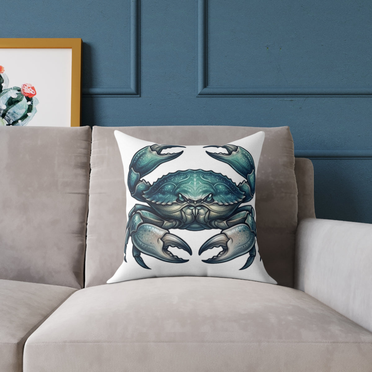 Cancer Zodiac Blue Crab Coastal Pillow — Nautical Square Throw Pillow