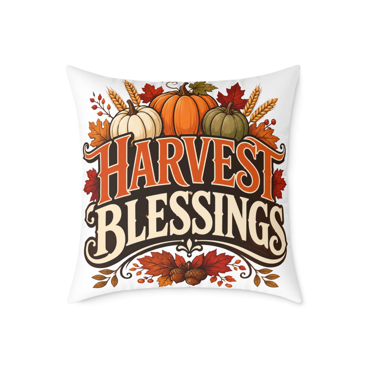 Thanksgiving Harvest Blessings Fall Throw Pillow — Autumn Pumpkin Decorative Pillow