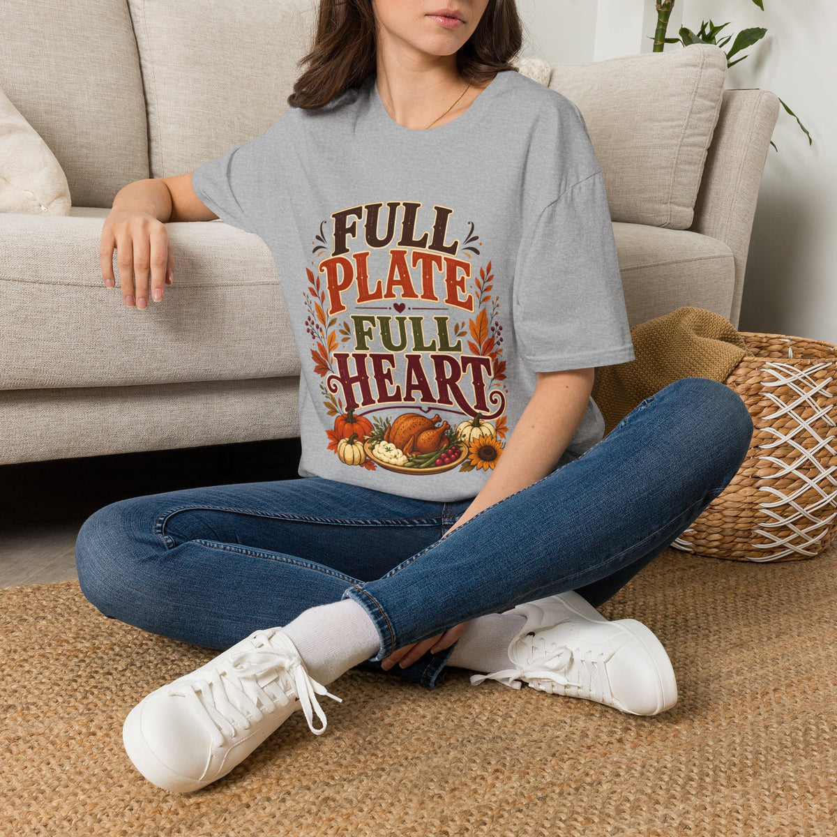 Thanksgiving T-Shirt - "Full Plate Full Heart" Fall Harvest Tee