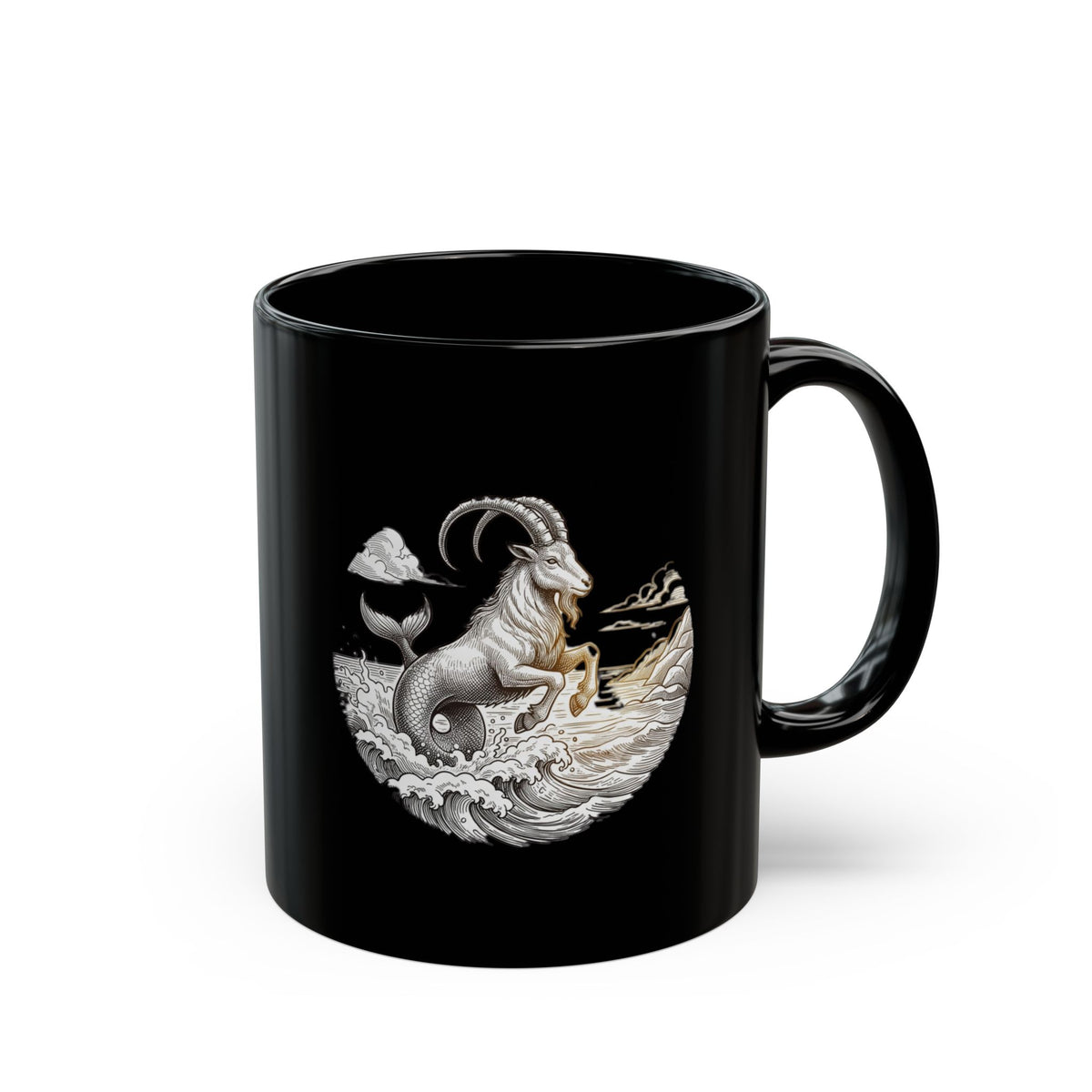 Capricorn Goat Moon Ceramic Mug — Mystical Mountain Goat Coffee Cup