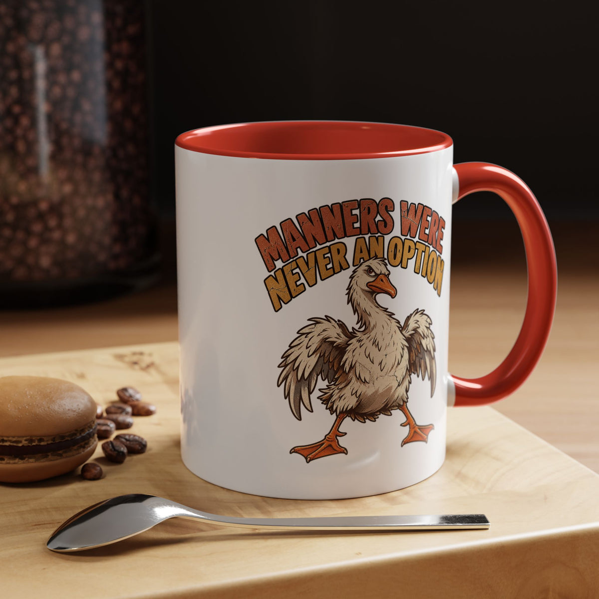 Coffee Mug — "Manners Were Never An Option" Funny Rude Chicken Accent Mug