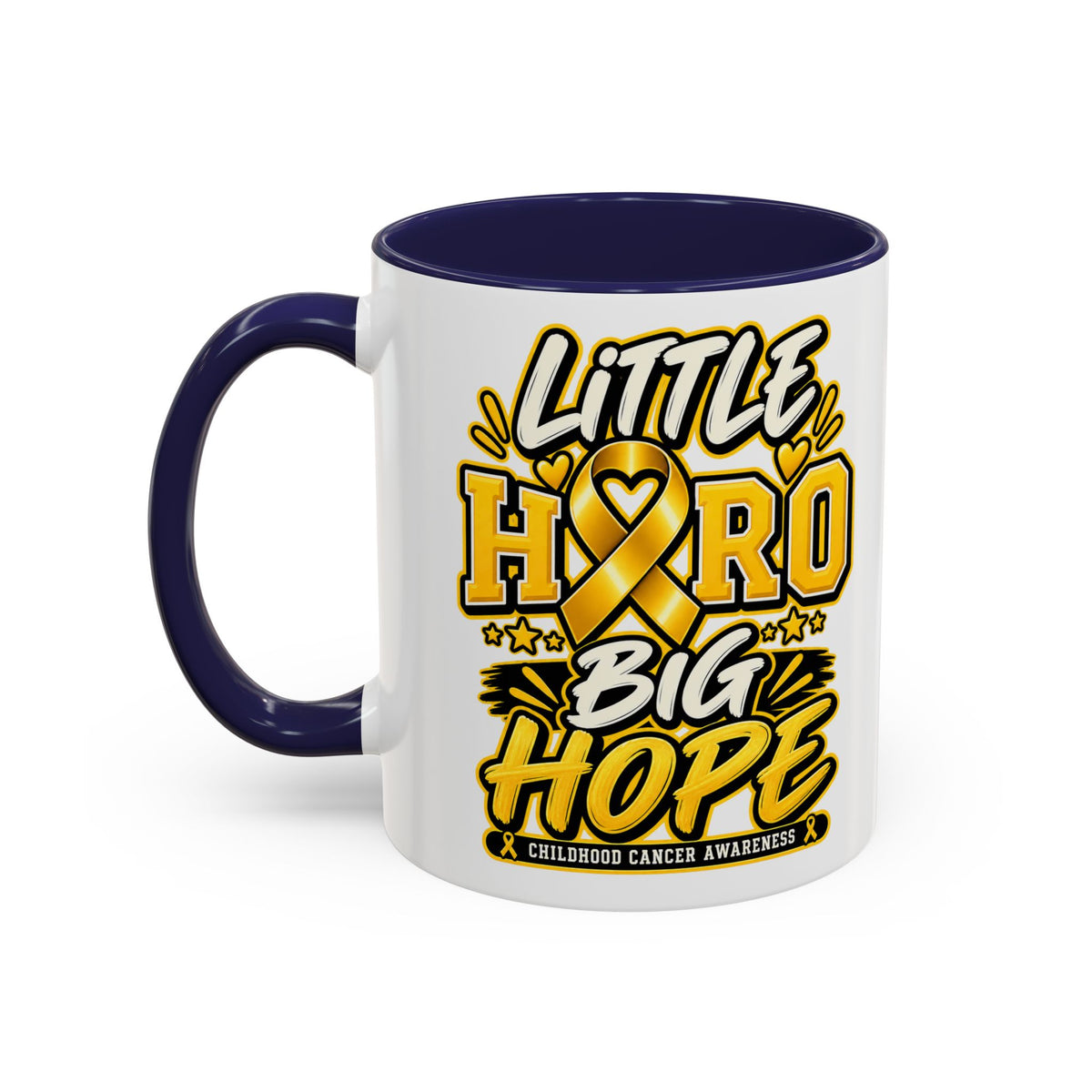 Little Hero Big Hope Coffee Mug — Childhood Cancer Awareness Accent Mug (11/15 oz)