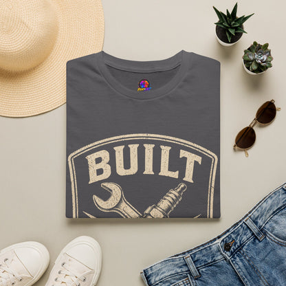 Built Not Bought T-Shirt — Vintage Mechanic Wrench & Spark Plug Design