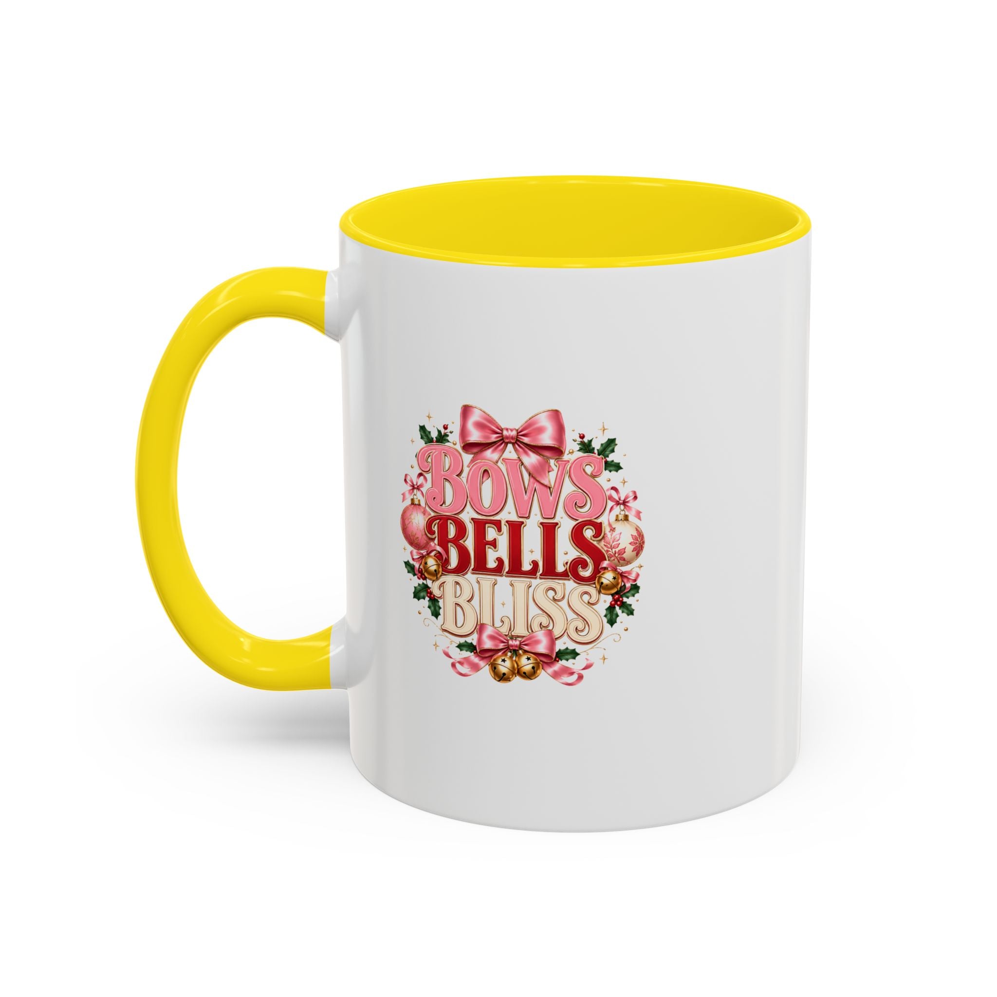Bows Bells Bliss Holiday Accent Coffee Mug — Festive Pink Christmas Design