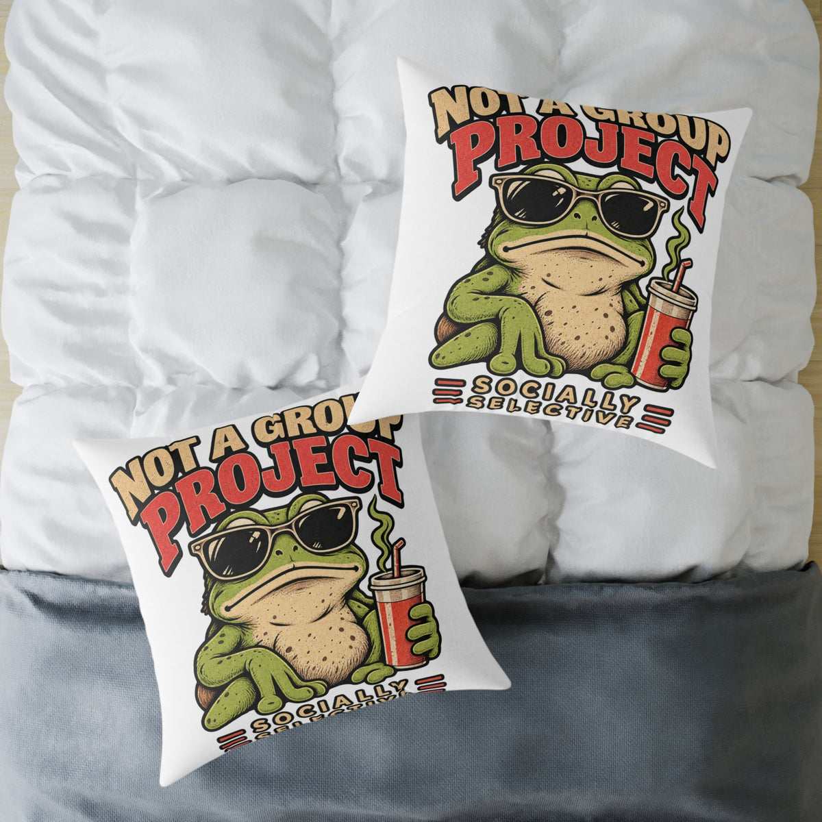 Not a Group Project Frog Pillow — Funny Introvert Decorative Throw Pillow