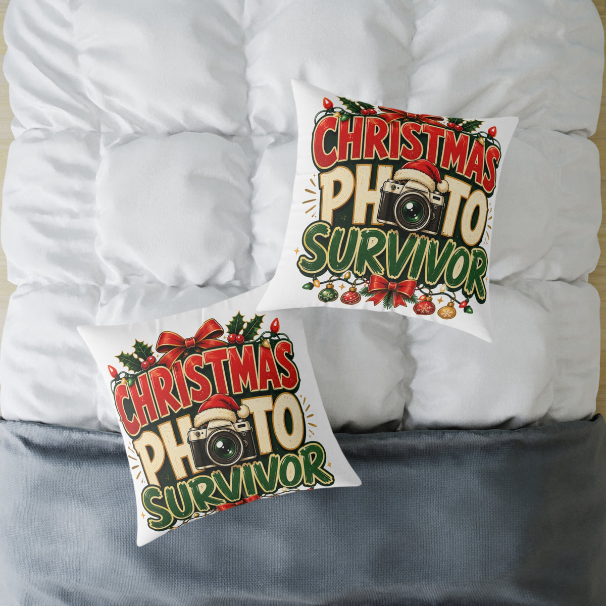 Christmas Photo Survivor Pillow — Holiday Camera Photographer Gift