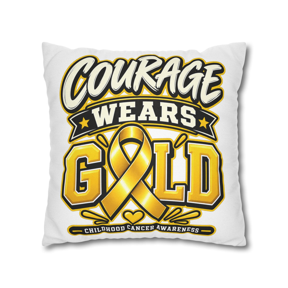 Courage Wears Gold Pillowcase – Childhood Cancer Awareness Cushion Cover