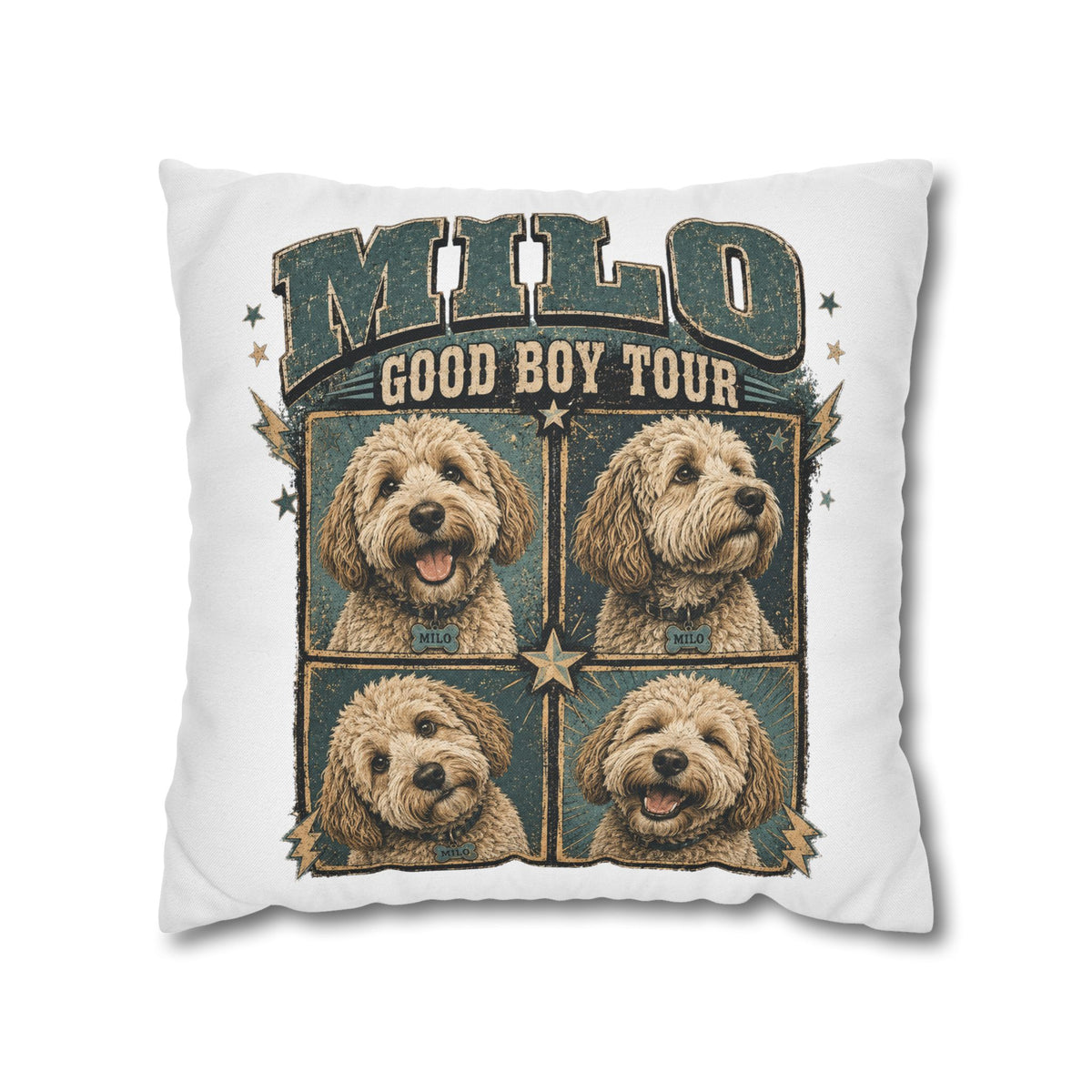 Dog Pillowcase— "MILO Good Boy Tour" Spun Polyester Throw Pillowcase Milo Bailey Dog Dad Mom