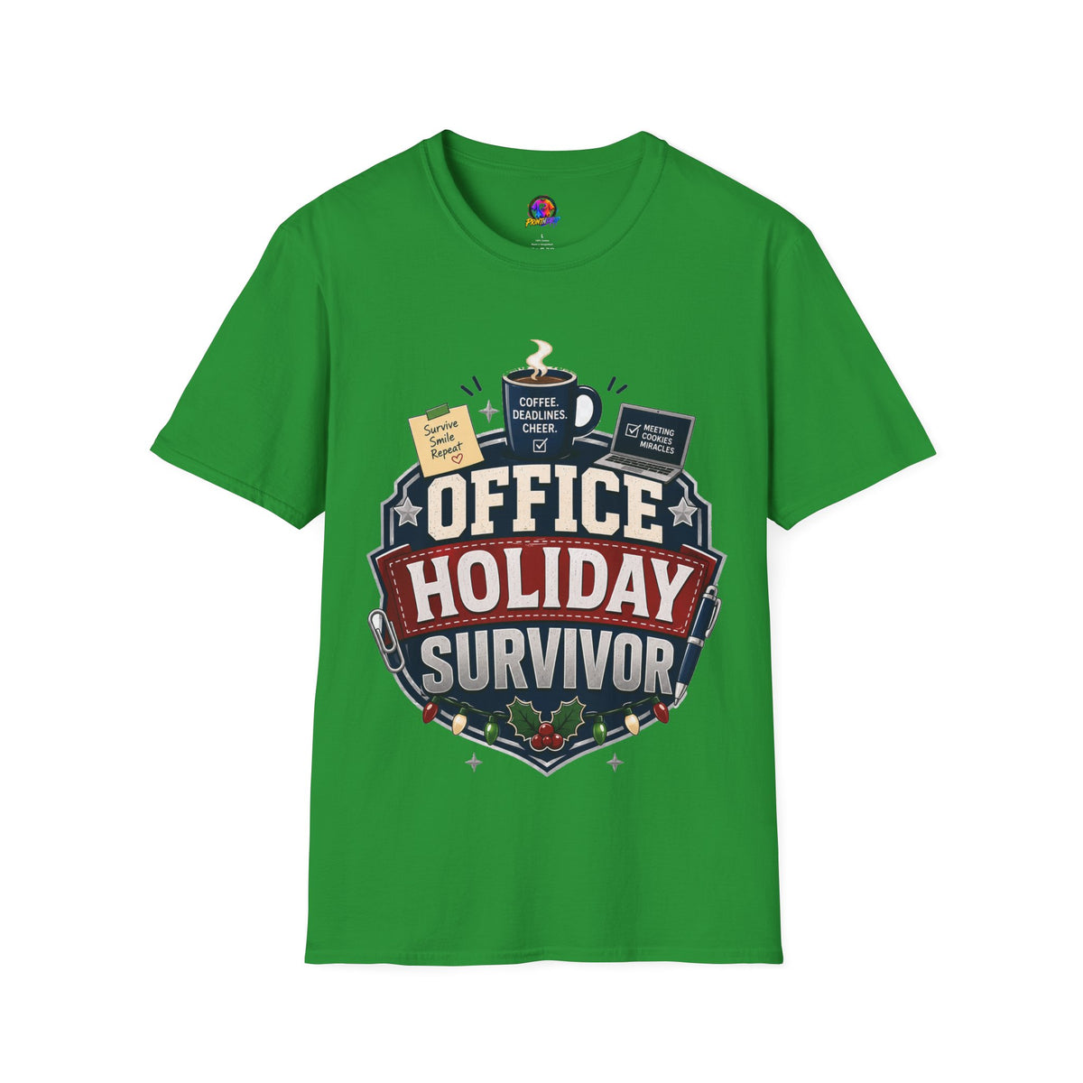 Office Holiday Survivor T-Shirt — Coffee, Deadlines & Cheer Work Shirt
