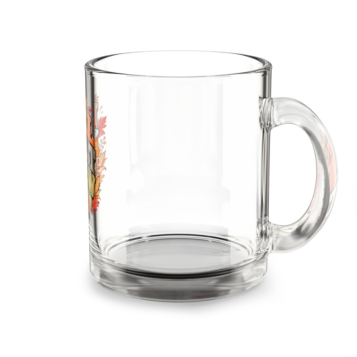 Glass Mug — "Fall Feast Crew" Thanksgiving Coffee Mug with Autumn Leaves & Pumpkins