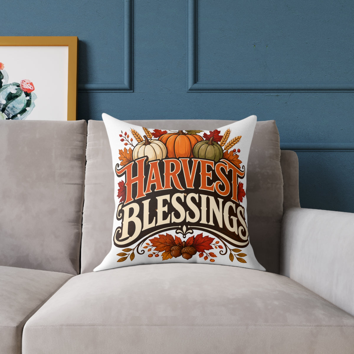 Thanksgiving Harvest Blessings Fall Throw Pillow — Autumn Pumpkin Decorative Pillow