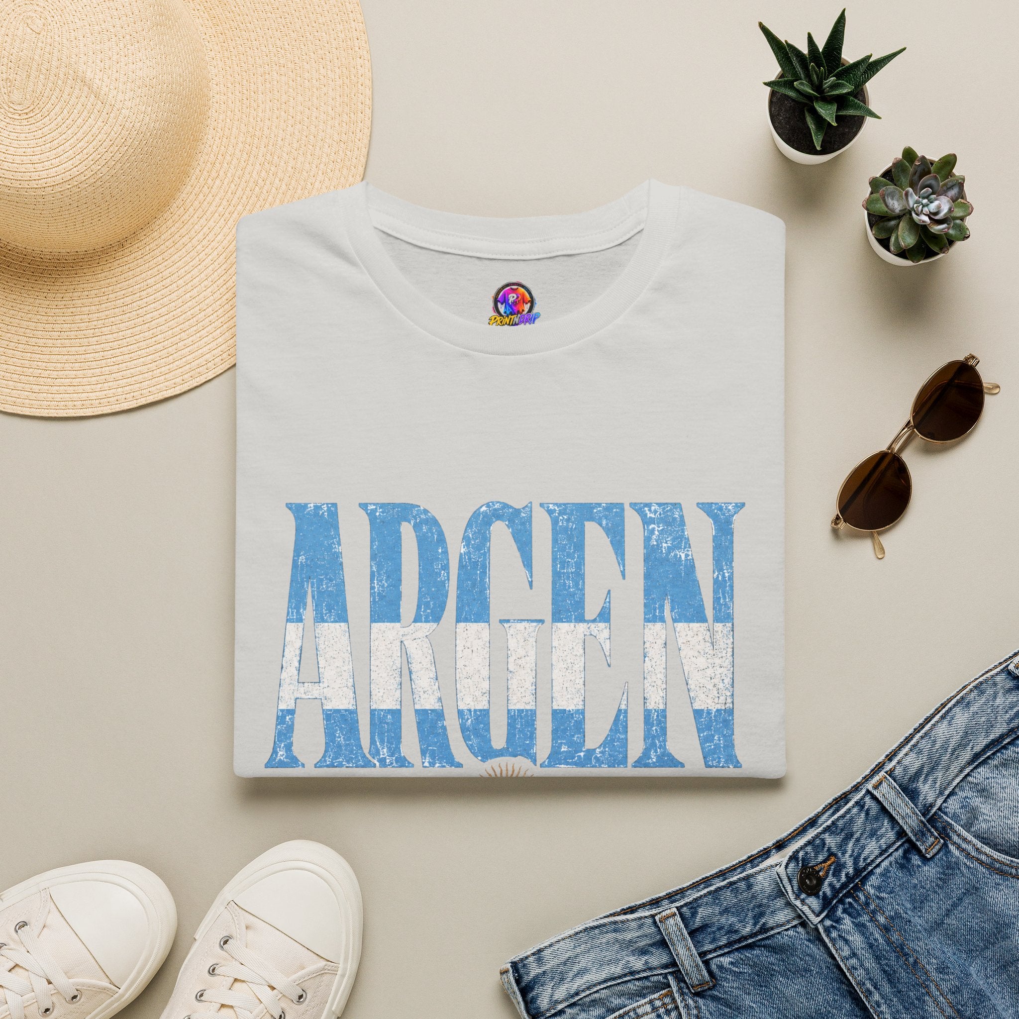 Argentina Flag Graphic T‑Shirt — Vintage Blue Distressed Typography
