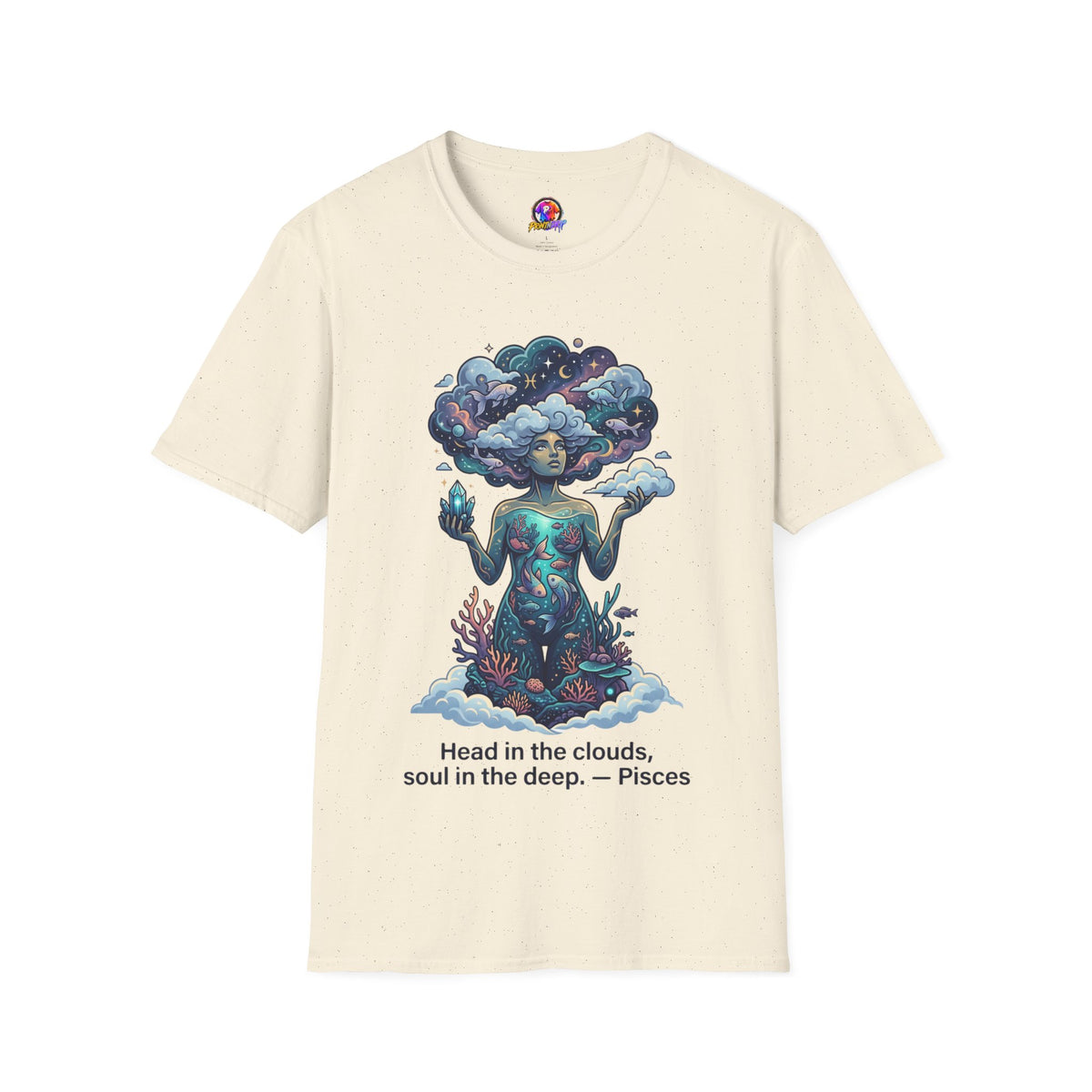Pisces Zodiac in the Clouds T-Shirt — Dreamy Cosmic Woman Graphic Tee