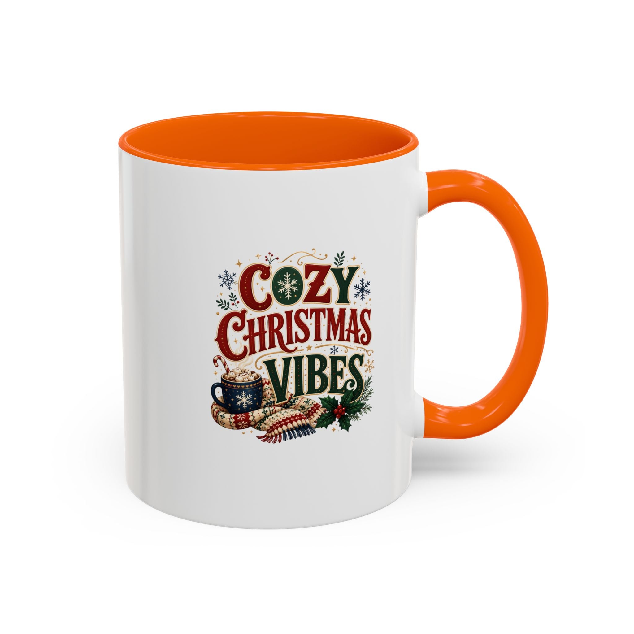 Cozy Christmas Vibes Accent Coffee Mug — Holiday Hot Cocoa Mug