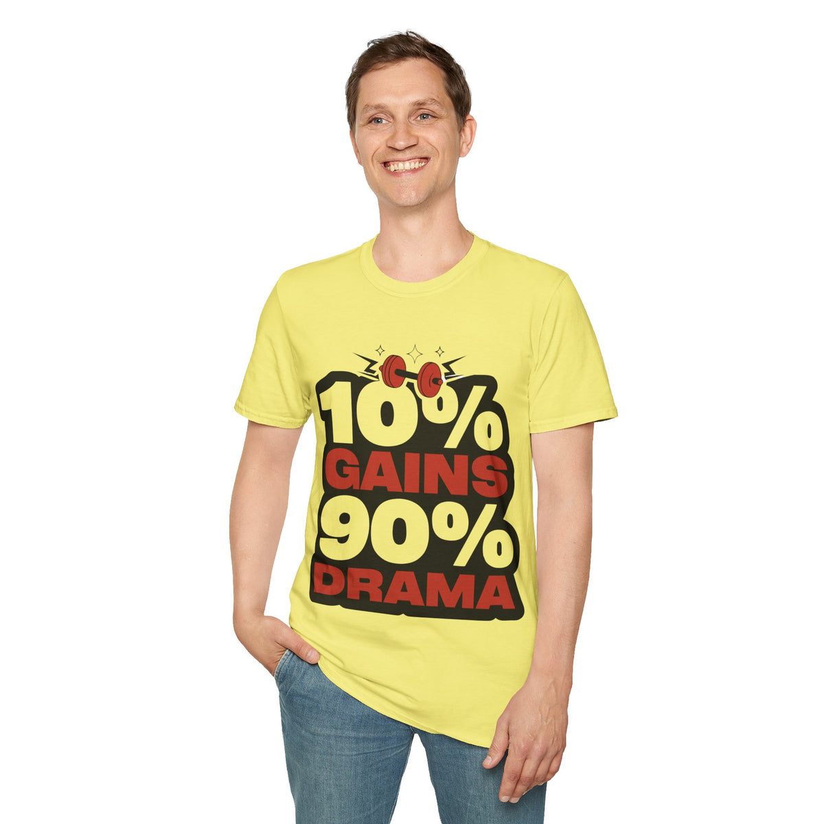 10% Gains 90% Drama Red Kettlebell T-Shirt - Y2K Bubble Font Gym Tee - Trending Now - September 2026