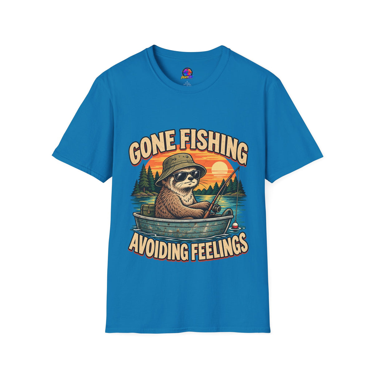 Funny And Witty T-Shirt — “Gone Fishing, Avoiding Feelings” Sloth Fishing Graphic Tee