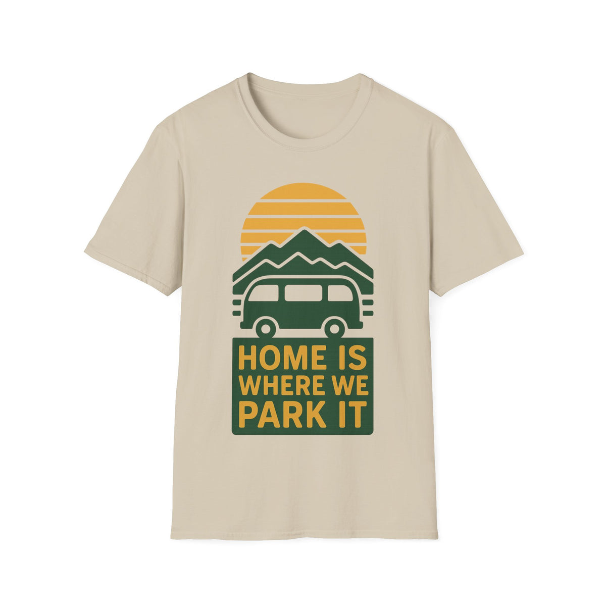 Camping T-Shirt — "Home Is Where We Park It" Retro Mountain Sunset Tee - Trending Now - September 2026