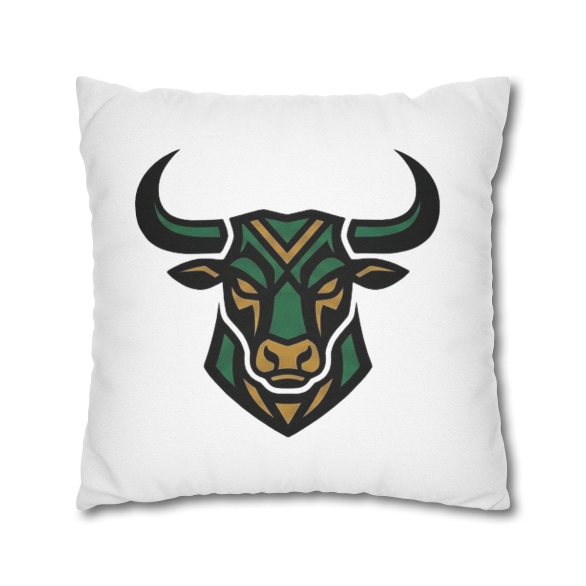 Taurus Geometric Bull Throw Pillowcase — Green Tribal Bull Accent Pillow