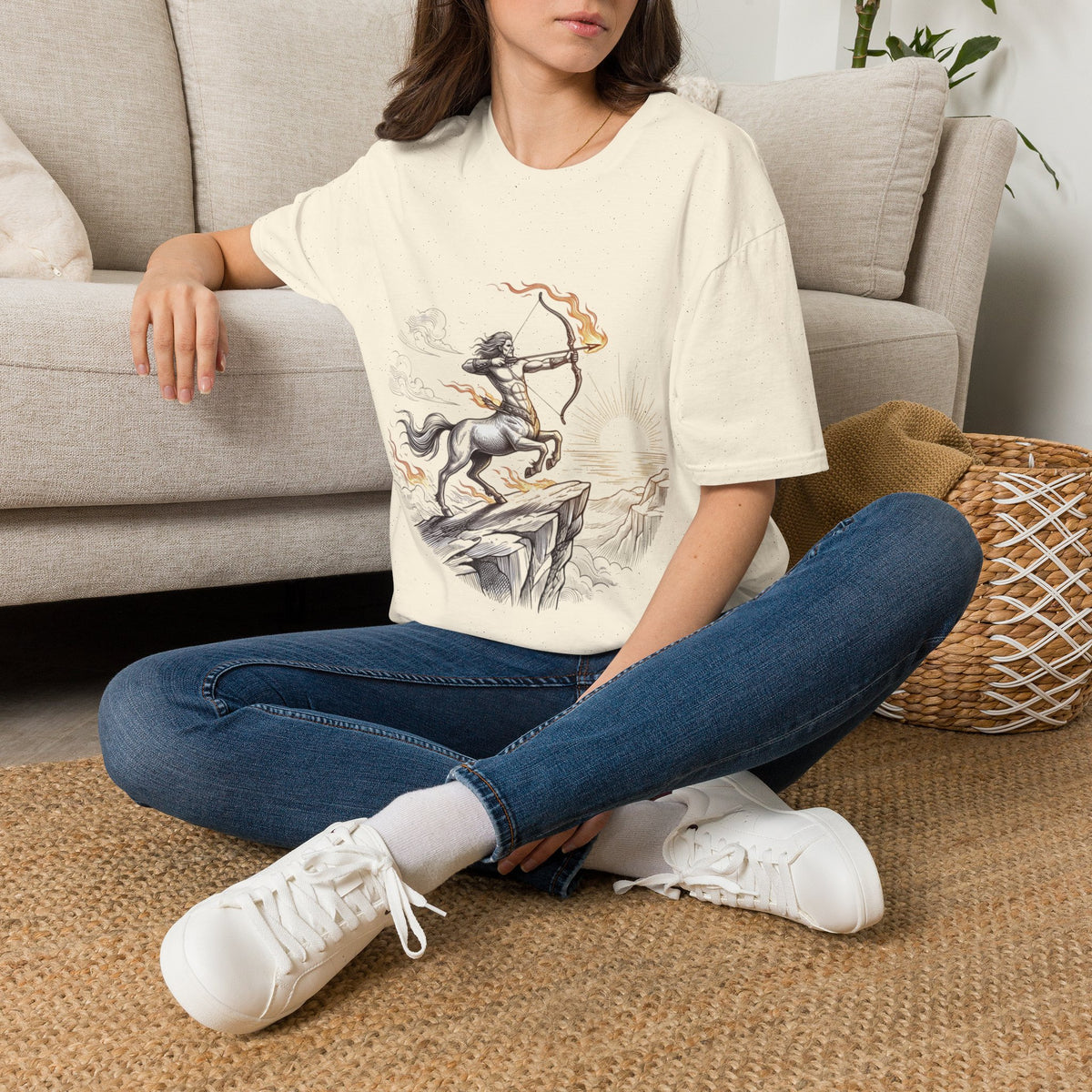 Sagittarius Centaur Archer T-Shirt — Mythical Archer Graphic Tee (Flaming Bow)