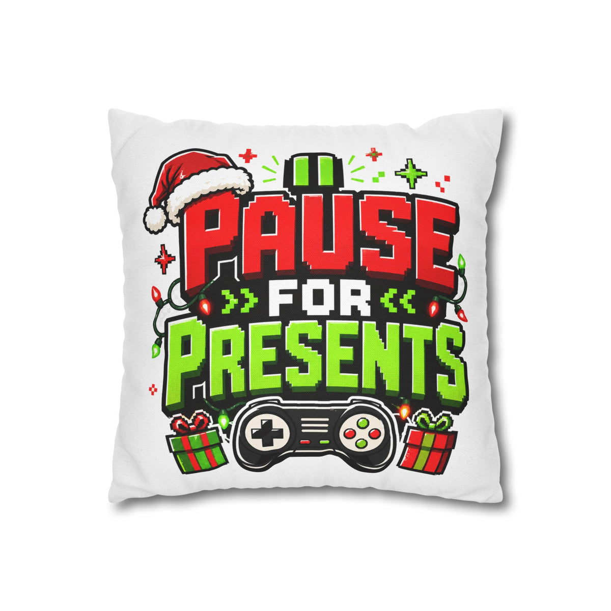 Pause for Presents Gaming Christmas Pillowcase Modern Day Christmas