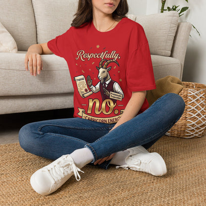 T-Shirt — "Respectfully, No" Capricorn Goat Proposal Funny Zodiac Tee