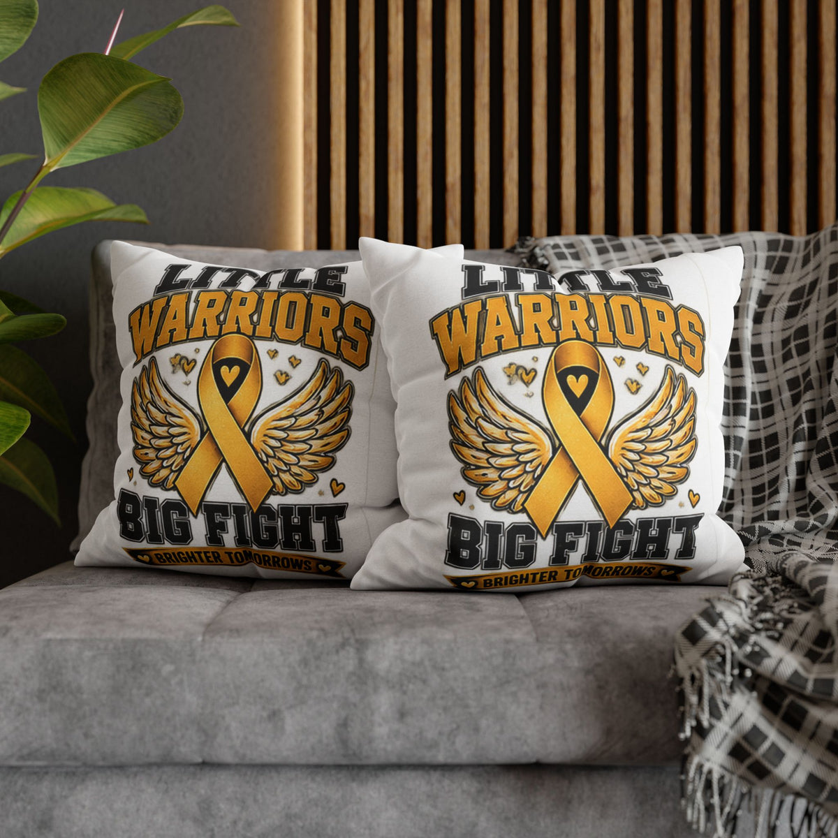 Champion Kids Pillow - "Little Warriors Big Fight" Childhood Cancer Awareness Throw Pillowcase