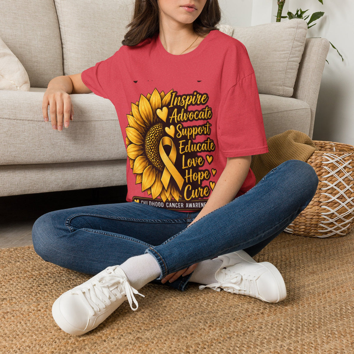 Childhood Cancer Awareness Sunflower T-Shirt – Inspire Advocate Support Educate Love Hope Cure