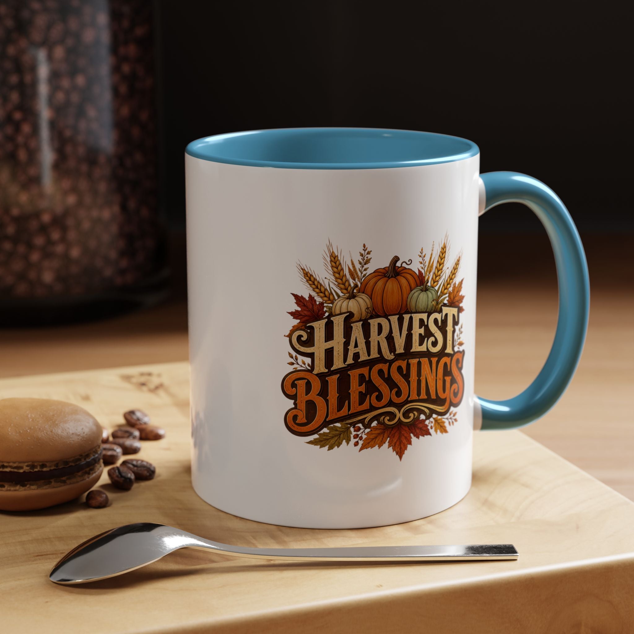 Thanksgiving Mug Harvest Blessings Coffee Mug — Fall Pumpkin & Wheat Thanksgiving Mug