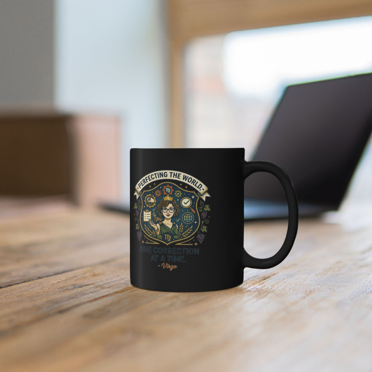 Virgo Zodiac Mug Correctional Officer Mug — "Perfecting the World One Correction at a Time" Black Coffee Cup