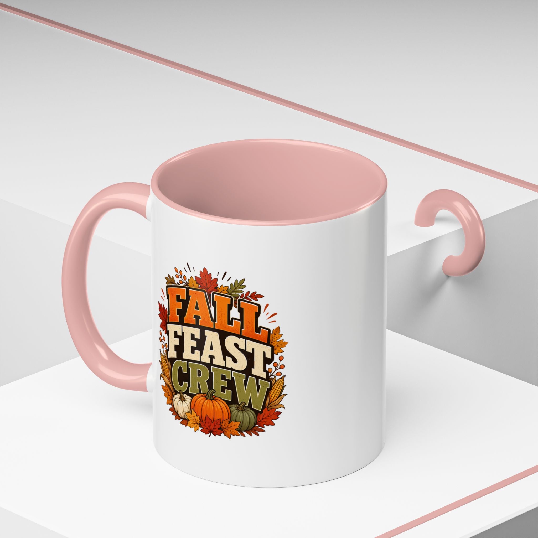 Thanksgiving Mug Fall Feast Crew Coffee Mug — Autumn Pumpkin & Leaves Accent Mug