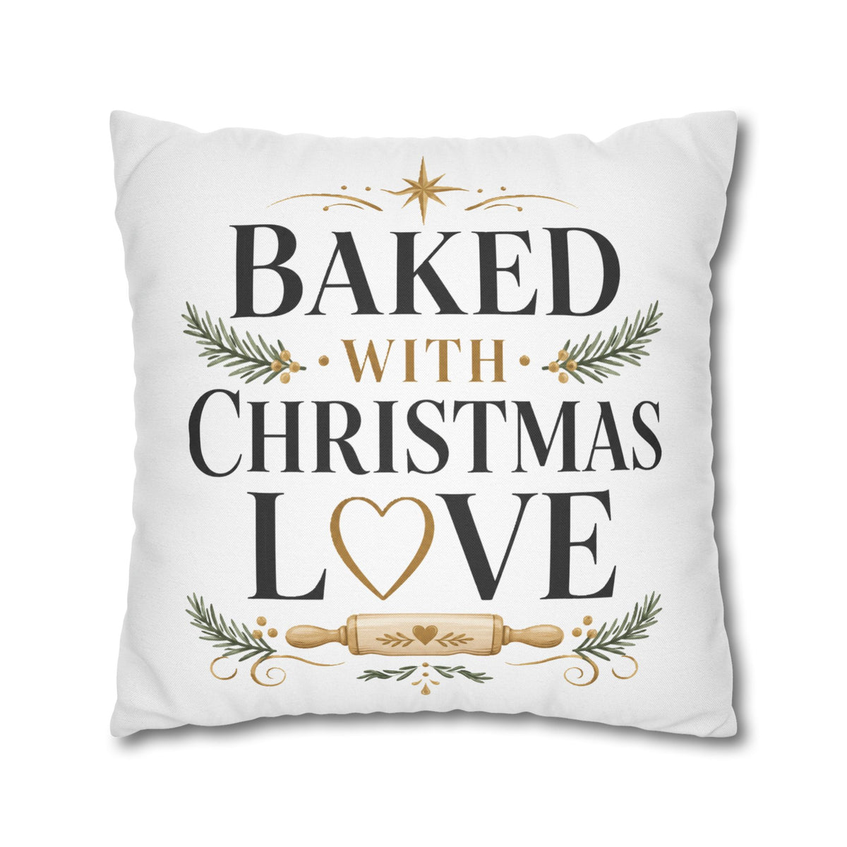 Christmas Baking Pillowcase — “Baked with Christmas Love” Decorative Throw Pillowcase