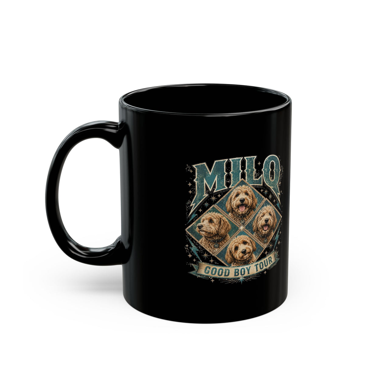 Milo Bailey Dog Dad Mom Milo Dog Black Mug — "Good Boy Tour" Retro Pet Lover Coffee Cup