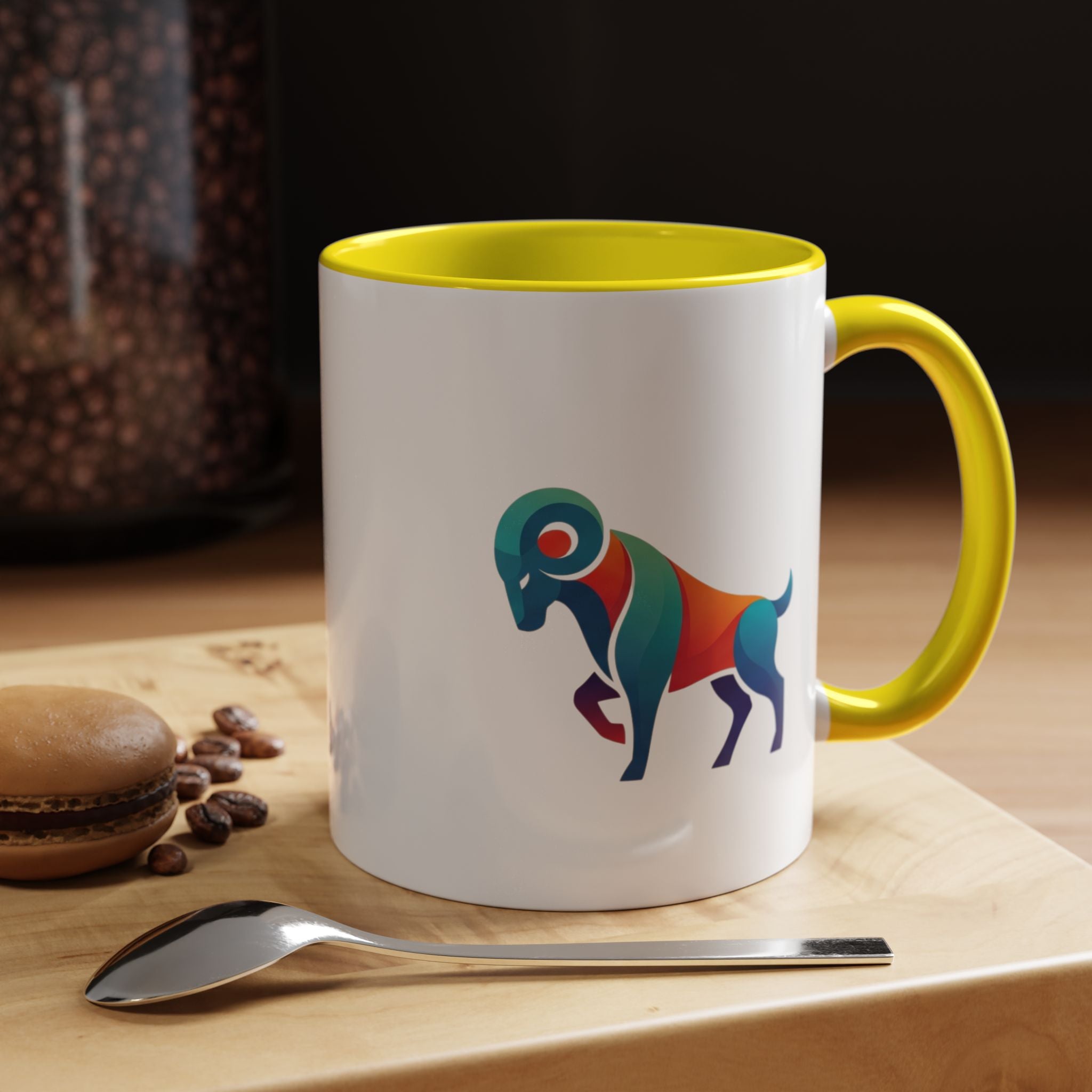 Colorful Ram Accent Coffee Mug — Geometric Zodiac Aries Design