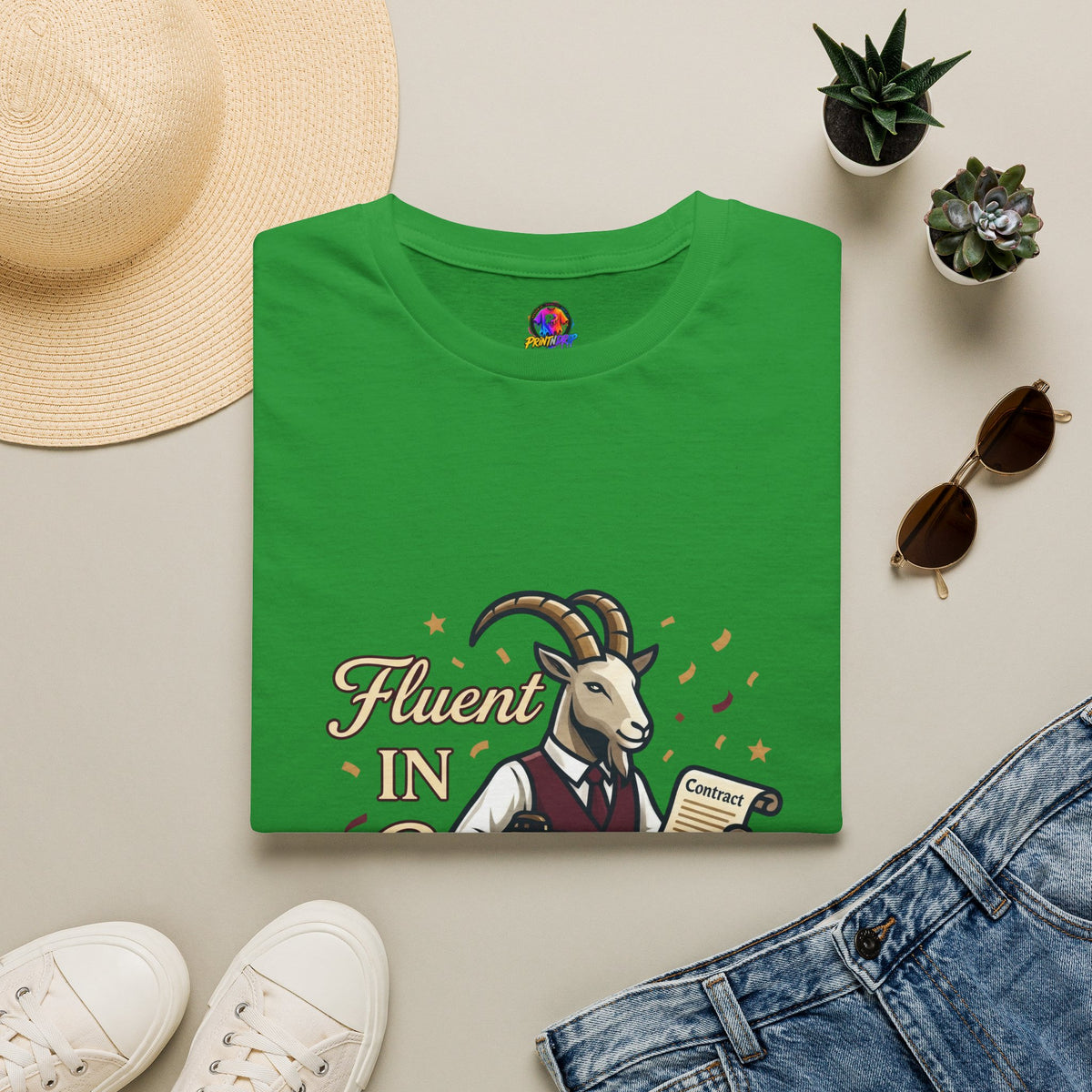 Capricorn Goat Graphic T-Shirt — "Fluent in Sarcasm & Success" Zodiac Tee
