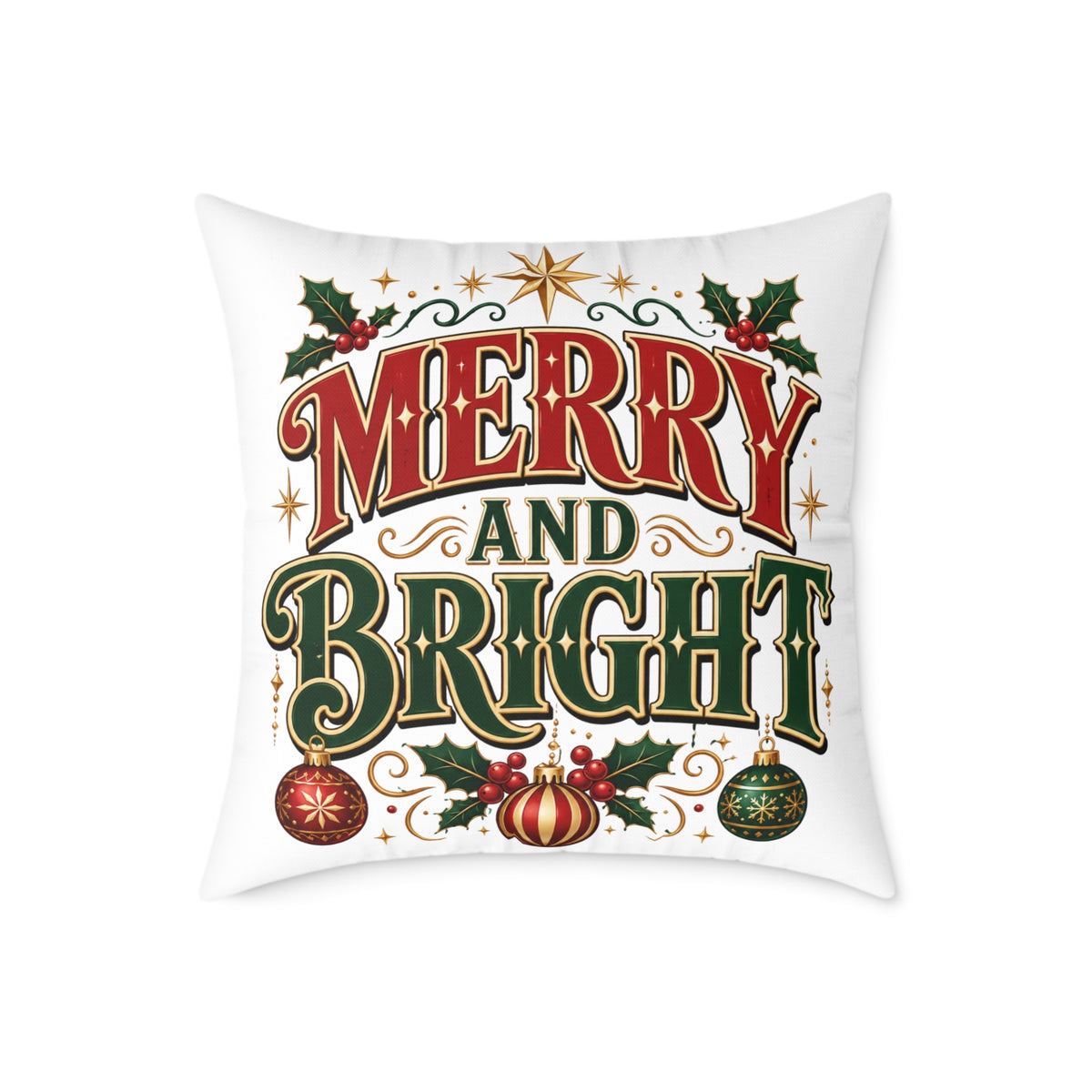 Square Christmas Pillow – "Merry and Bright" / "Mama Claus" Holiday Decorative Throw Pillow