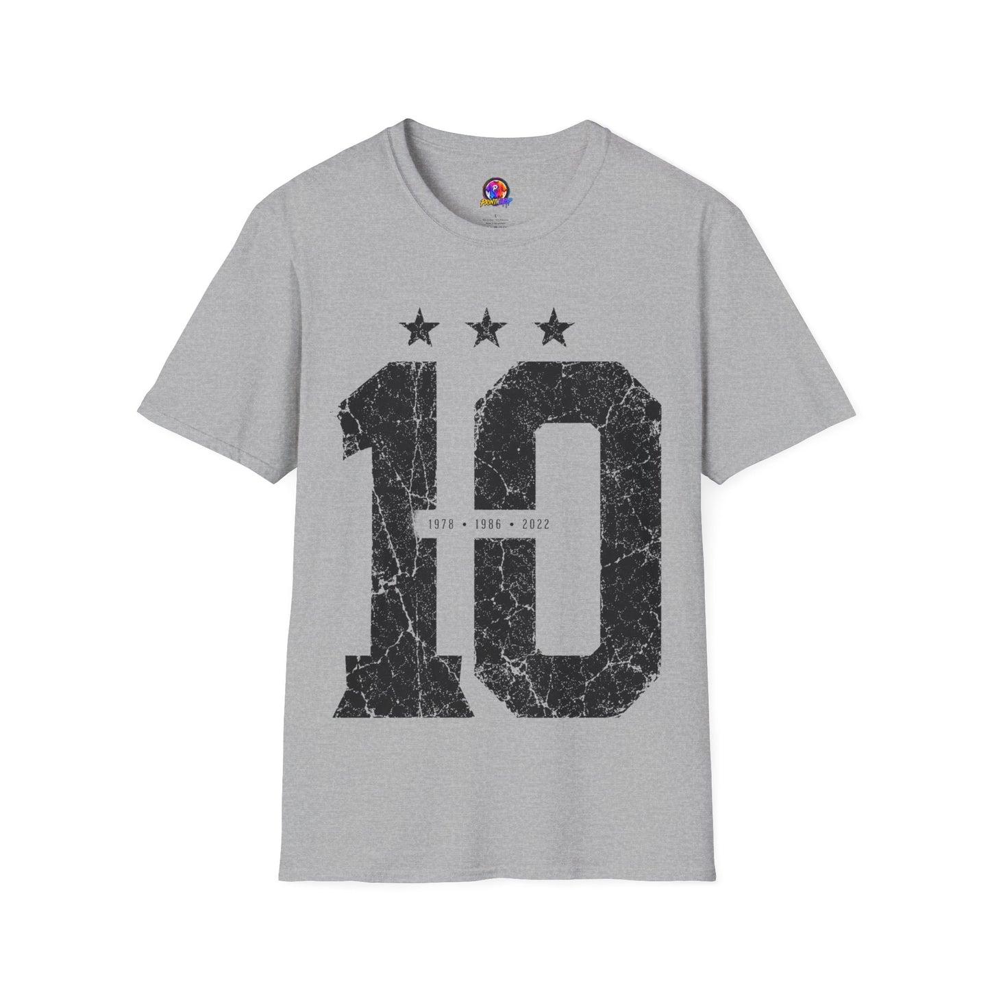 Vintage Argentina Worldcup winning No. 10 Jersey T-Shirt — Distressed Number Tee with Three Stars