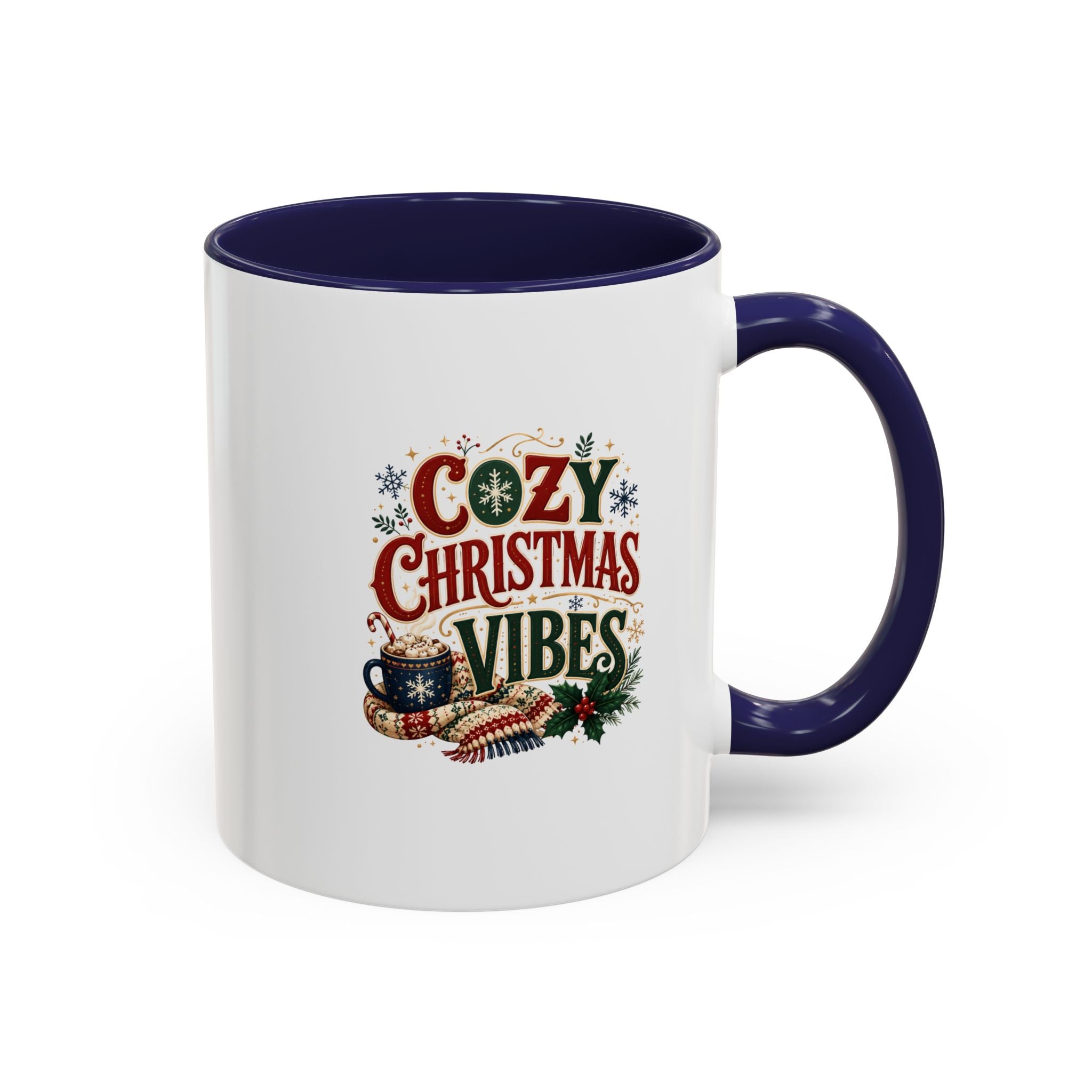 Cozy Christmas Vibes Accent Coffee Mug — Holiday Hot Cocoa Mug
