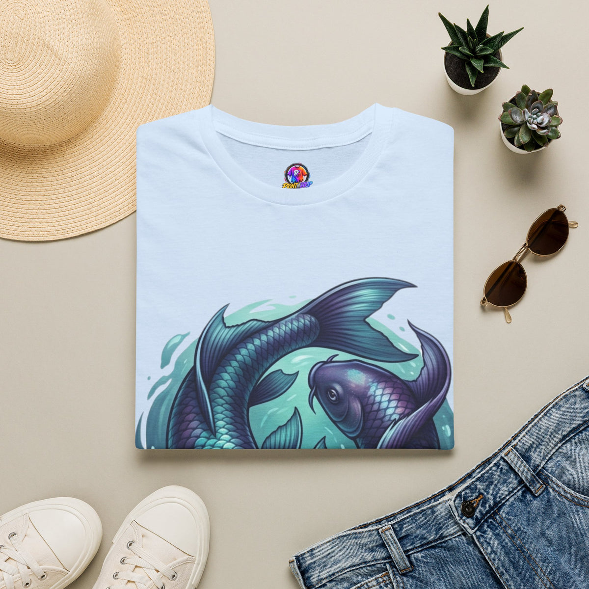 Pisces Zodiac Koi Fish Tee — Yin Yang Aquatic Graphic T-Shirt