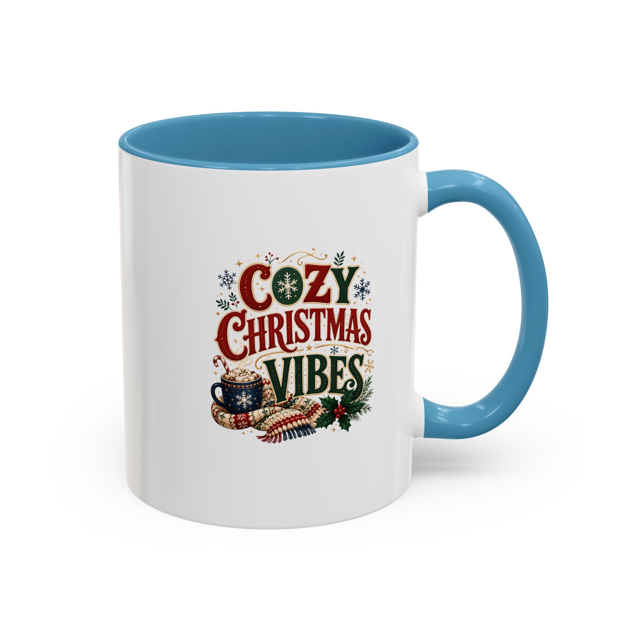 Cozy Christmas Vibes Accent Coffee Mug — Holiday Hot Cocoa Mug