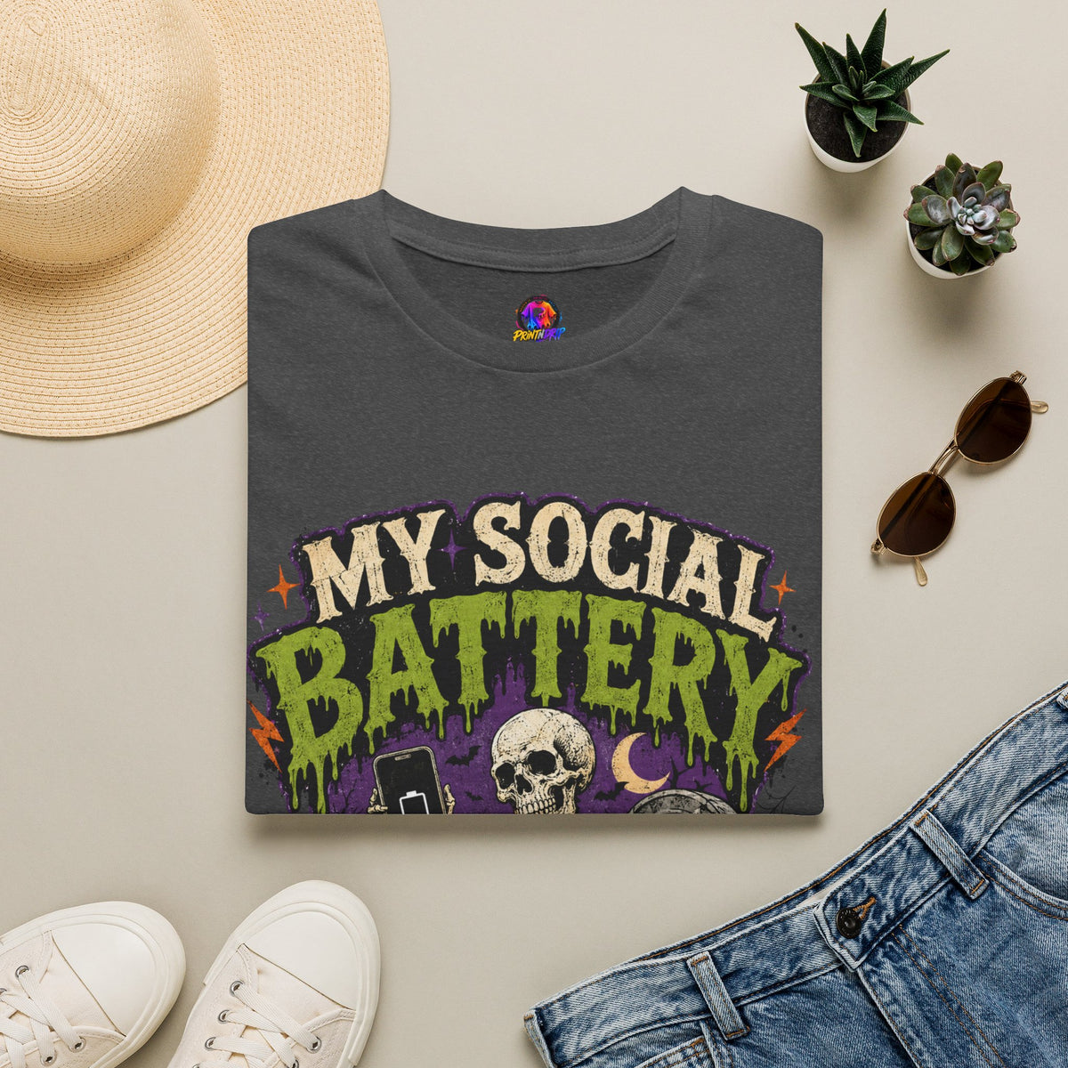 Halloween My Social Battery Unisex Softstyle T-Shirt